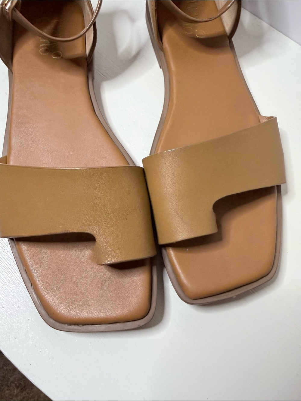 Franco Sarto Tan Leather Square-Toe Ankle-Strap Sandals Size 9.5 - Picture 2 of 8